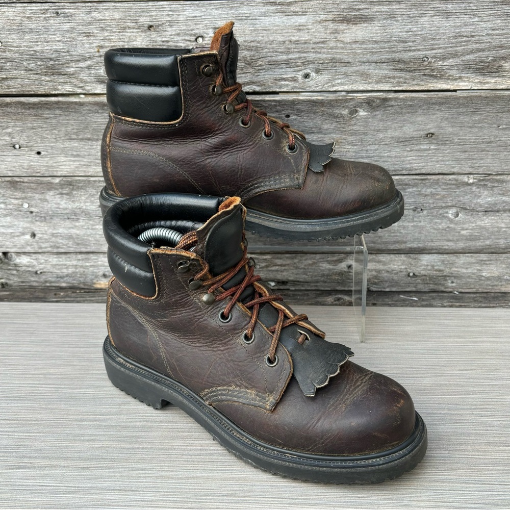 Men's Brown Leather Work Boots with Lace-Up Ankle Support
